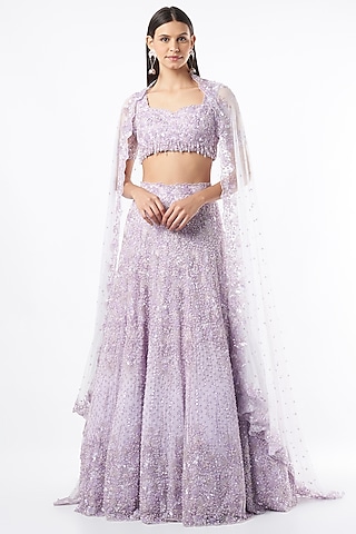 Lilac Embroidered Lehenga Set by Natasha Dalal