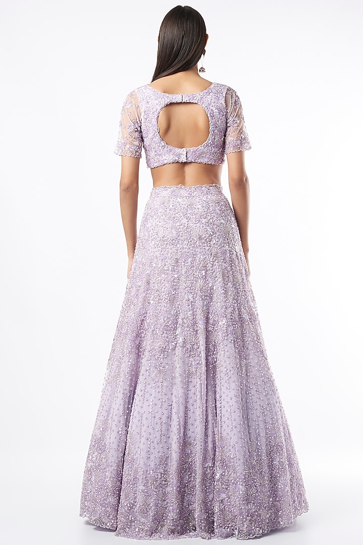 Lilac Embroidered Bridal Lehenga Set by Natasha Dalal at Pernia's Pop Up Shop