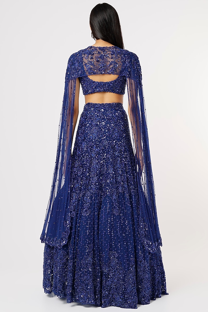 Navy Blue Hand Embroidered Bridal Lehenga Set by Natasha Dalal at Pernia's Pop Up Shop
