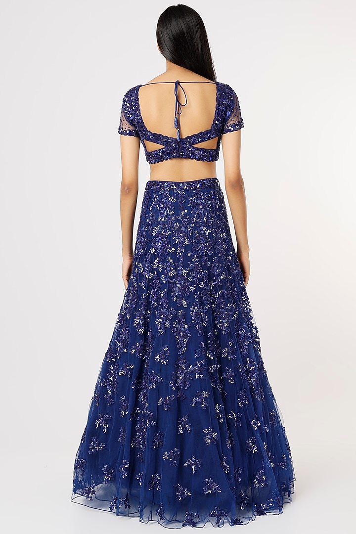 Midnight Blue Hand Embroidered Bridal Lehenga Set by Natasha Dalal at Pernia's Pop Up Shop
