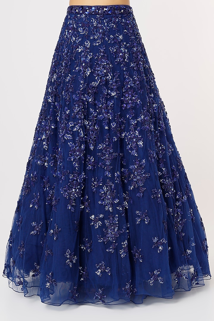 Midnight Blue Hand Embroidered Bridal Lehenga Set by Natasha Dalal at Pernia's Pop Up Shop