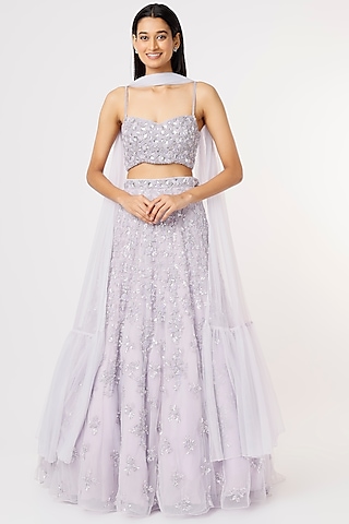 Lilac Hand Embroidered Lehenga Set by Natasha Dalal