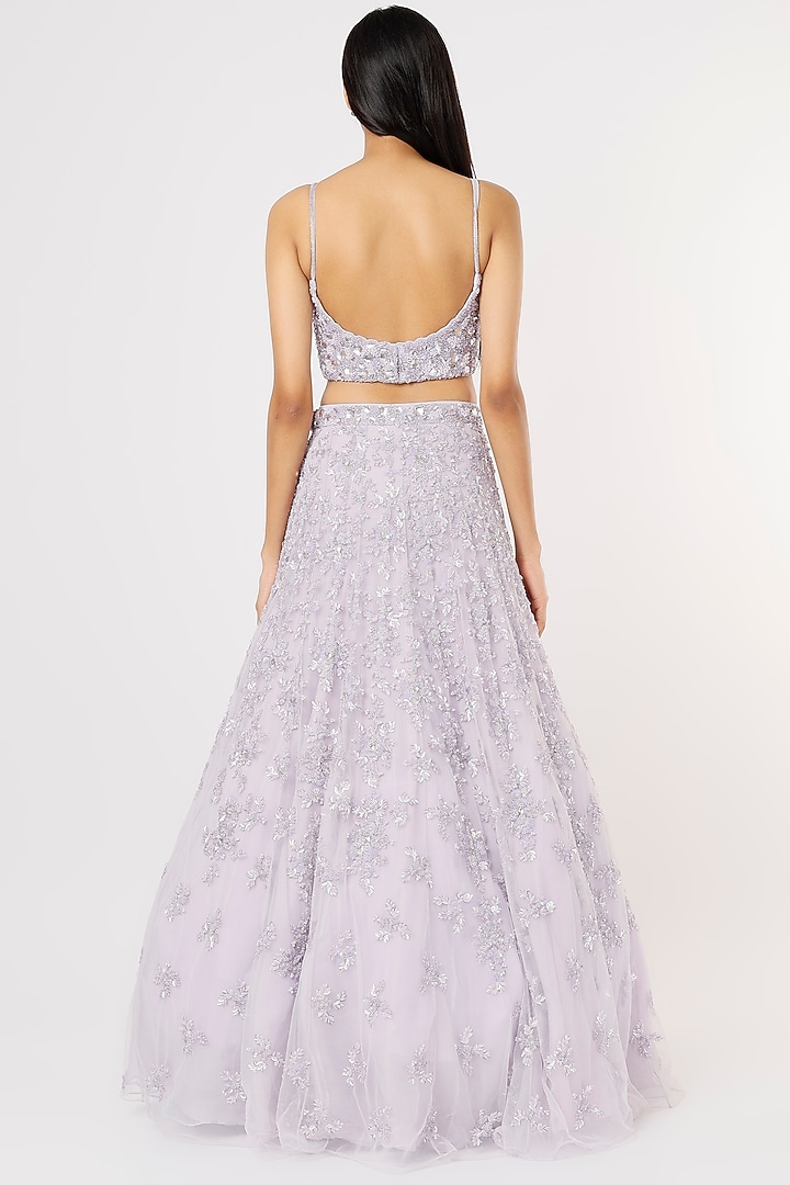 Lilac Hand Embroidered Bridal Lehenga Set by Natasha Dalal at Pernia's Pop Up Shop