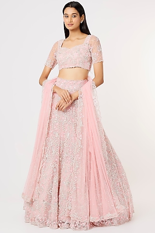 Blush Pink Hand Embroidered Lehenga Set by Natasha Dalal