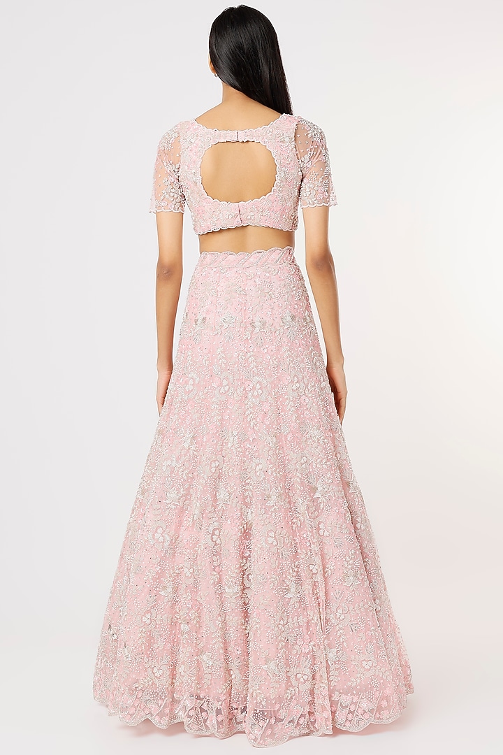 Blush Pink Hand Embroidered Bridal Lehenga Set by Natasha Dalal at Pernia's Pop Up Shop