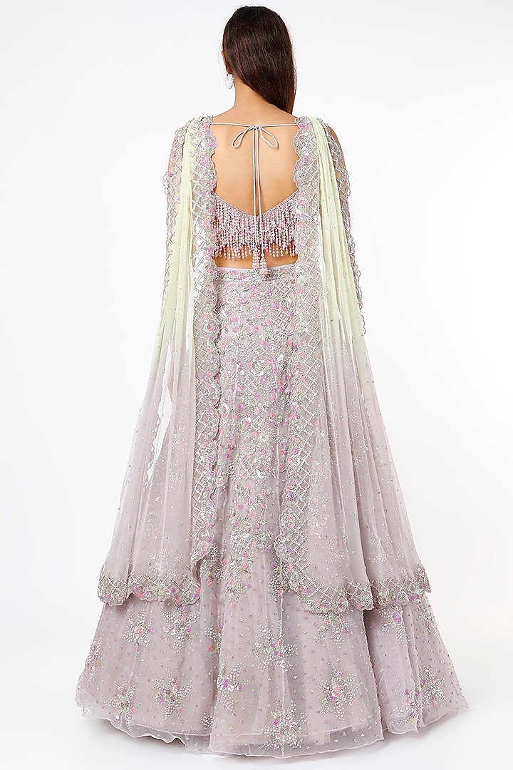 Dusty Lavender Hand Embroidered Bridal Lehenga Set by Natasha Dalal at Pernia's Pop Up Shop