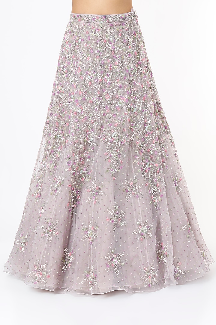 Dusty Lavender Hand Embroidered Bridal Lehenga Set by Natasha Dalal at Pernia's Pop Up Shop