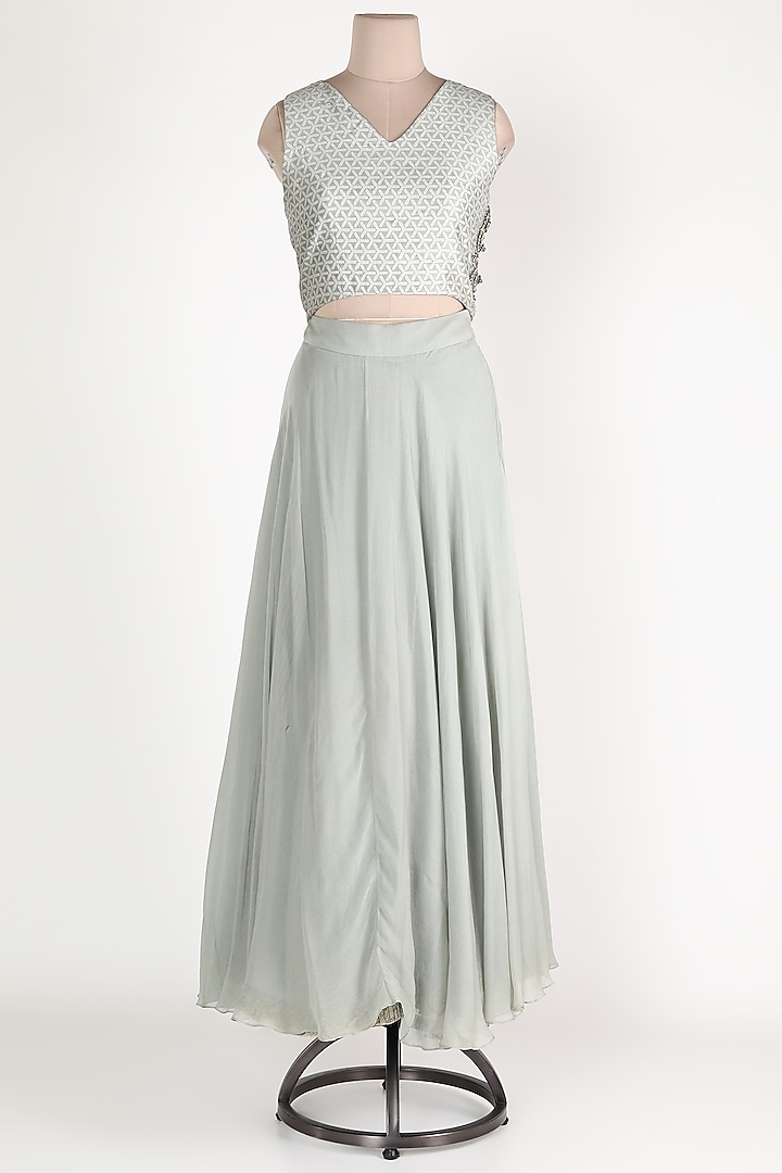 Grey Pleated Skirt Set by Nandita Thirani