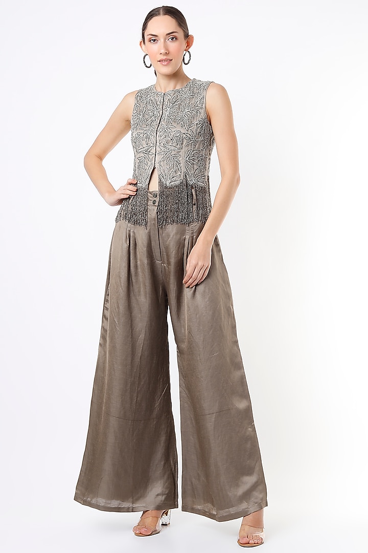 Copper Satin Flared Pant Set by Nandita Thirani