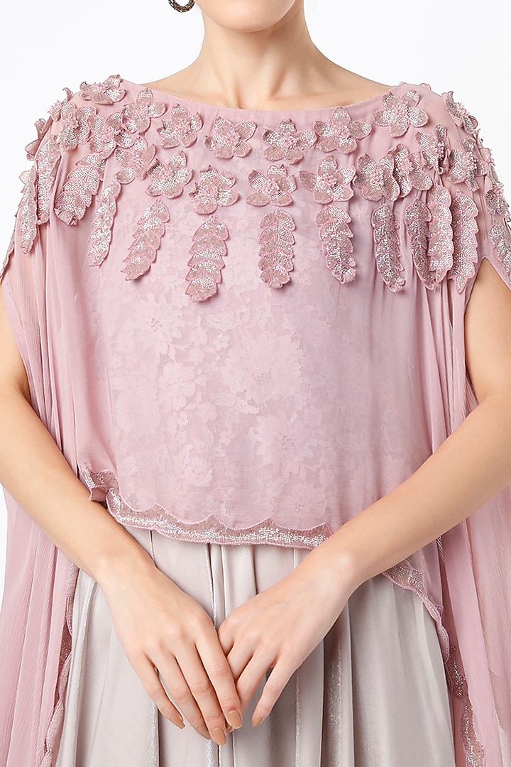 Crystal Pink Jumpsuit With Embroidered Cape by Nandita Thirani at Pernia's Pop Up Shop