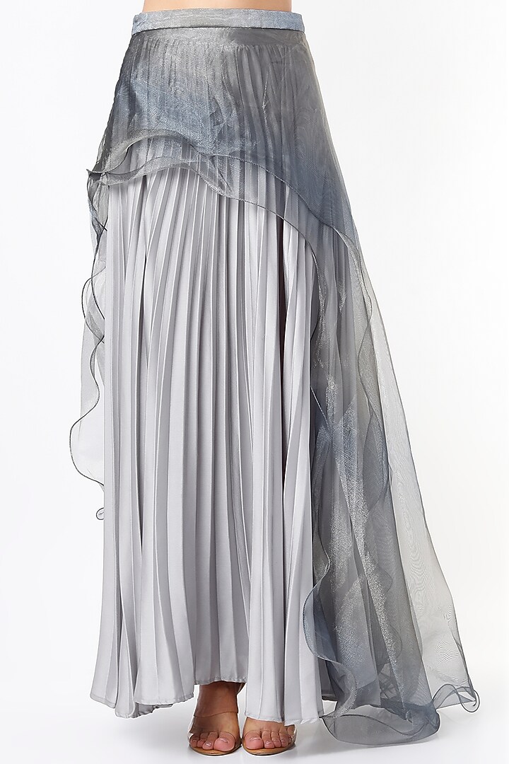 Grey Pleated Satin Skirt Set by Nandita Thirani at Pernia's Pop Up Shop