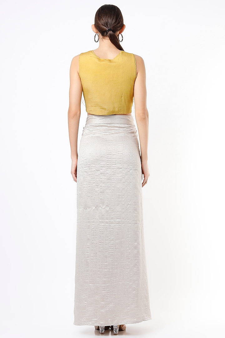 Silver Satin Draped Skirt Set by Nandita Thirani at Pernia's Pop Up Shop