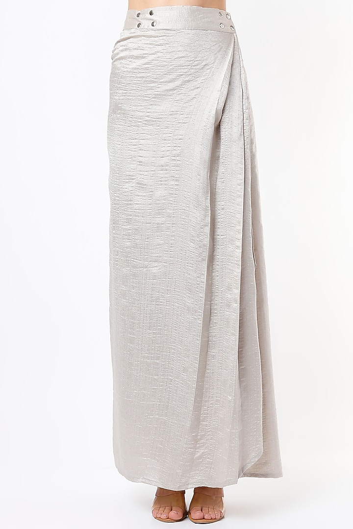 Silver Satin Draped Skirt Set by Nandita Thirani at Pernia's Pop Up Shop