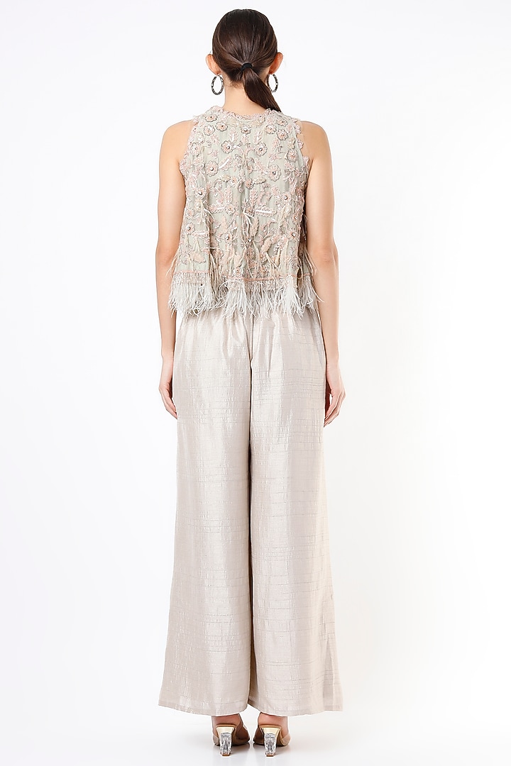 Cream Satin Palazzo Pant Set by Nandita Thirani at Pernia's Pop Up Shop