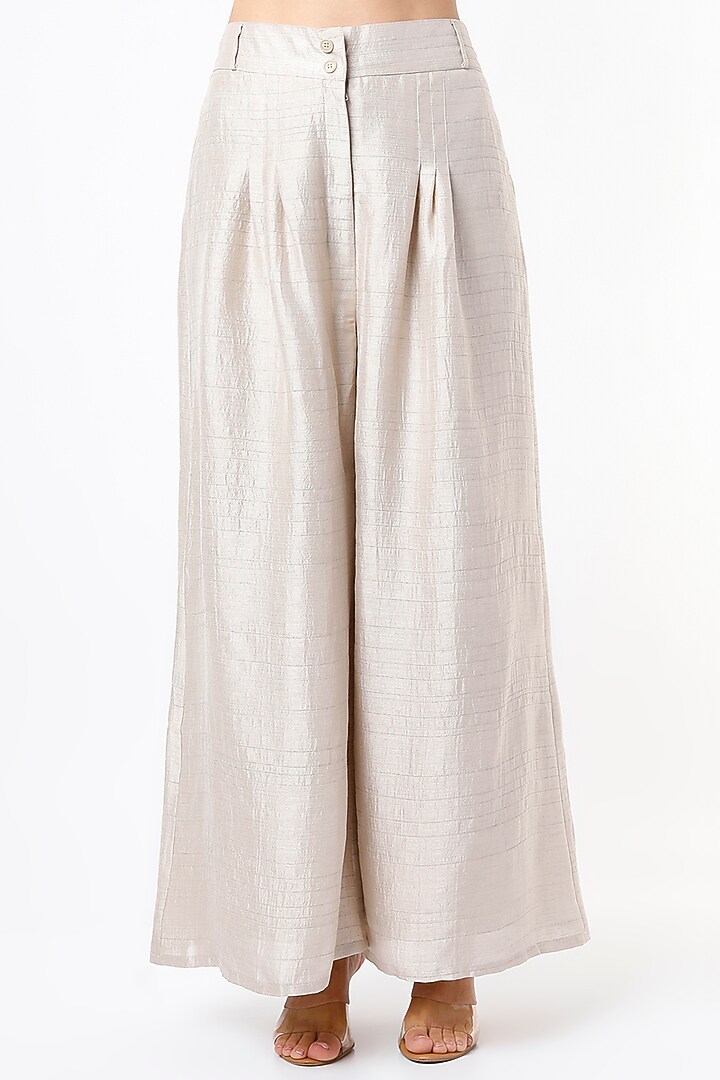 Cream Satin Palazzo Pant Set by Nandita Thirani at Pernia's Pop Up Shop