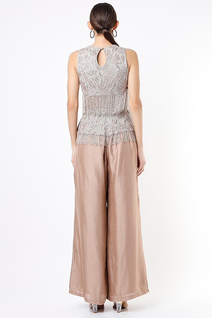 Rose Gold Satin Palazzo Pant Set by Nandita Thirani at Pernia's Pop Up Shop