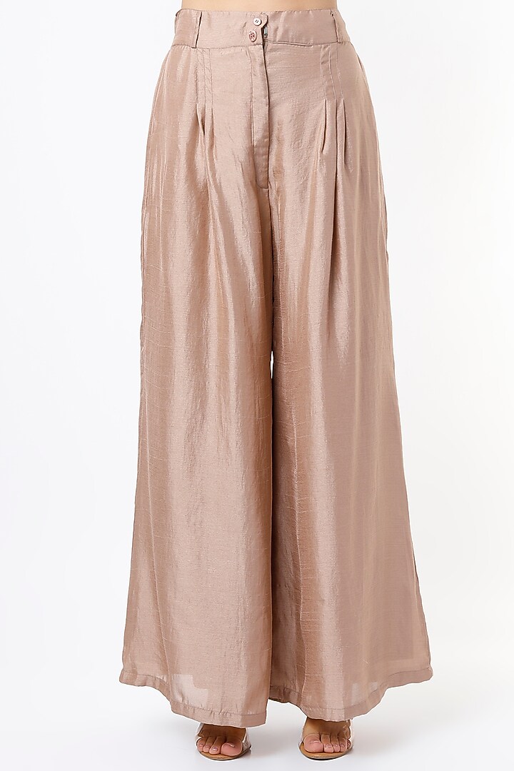 Rose Gold Satin Palazzo Pant Set by Nandita Thirani at Pernia's Pop Up Shop
