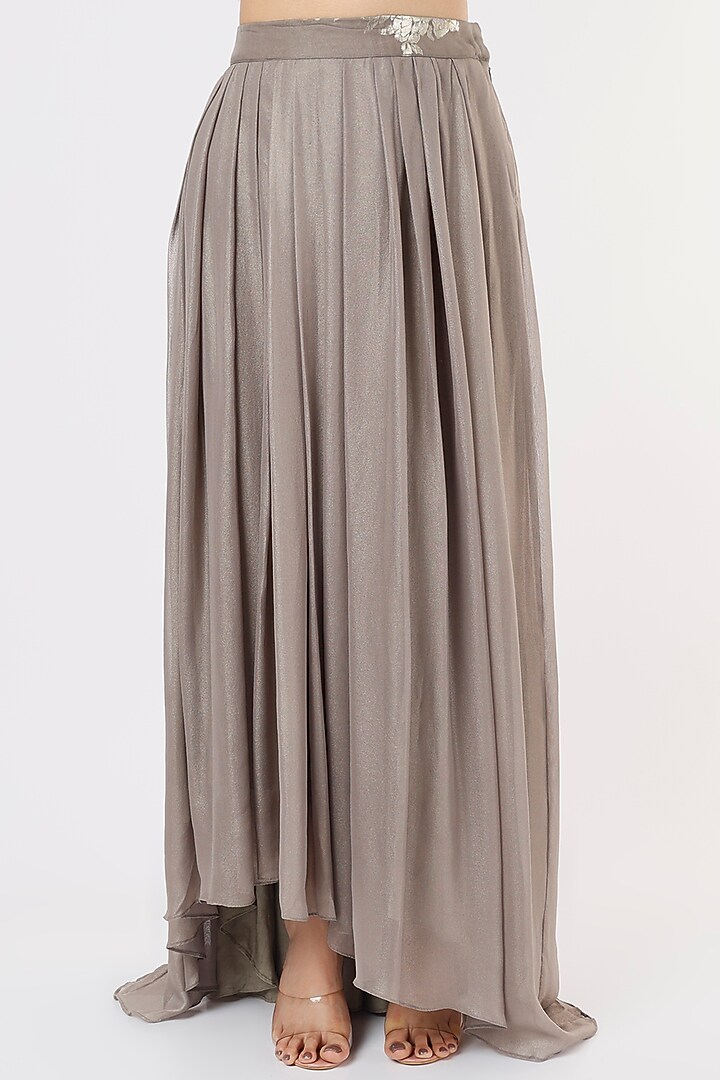 Grey Pleated Georgette Skirt Set by Nandita Thirani at Pernia's Pop Up Shop