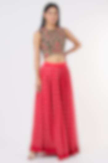 Red Sequins Embroidered Skirt Set by Nandita Thirani