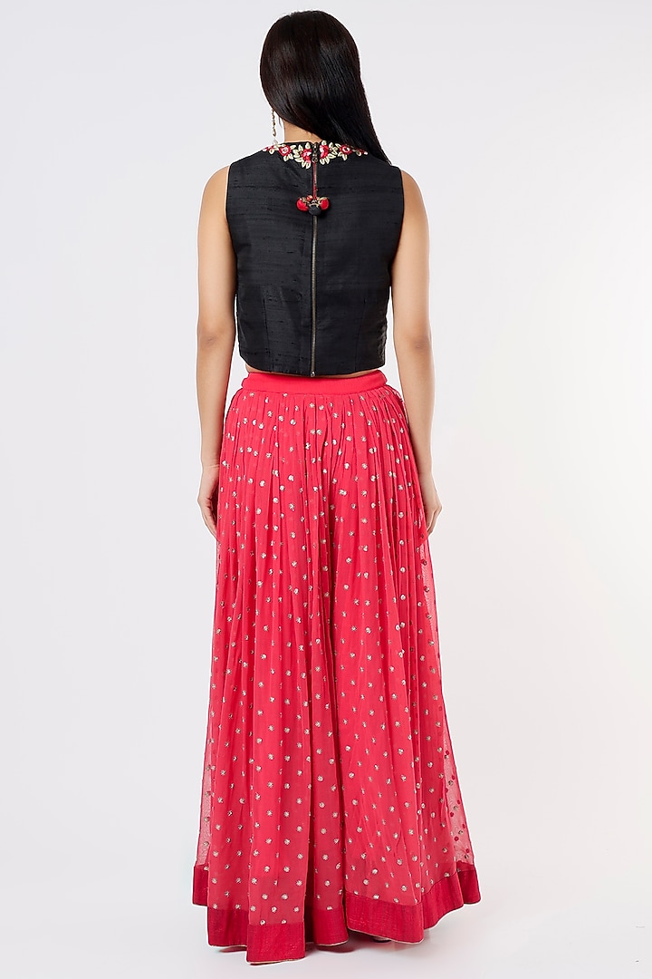 Red Sequins Embroidered Skirt Set by Nandita Thirani at Pernia's Pop Up Shop