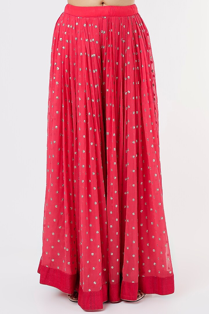Red Sequins Embroidered Skirt Set by Nandita Thirani at Pernia's Pop Up Shop