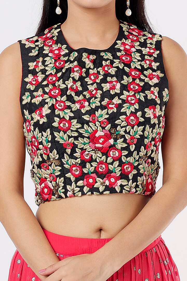Red Sequins Embroidered Skirt Set by Nandita Thirani at Pernia's Pop Up Shop
