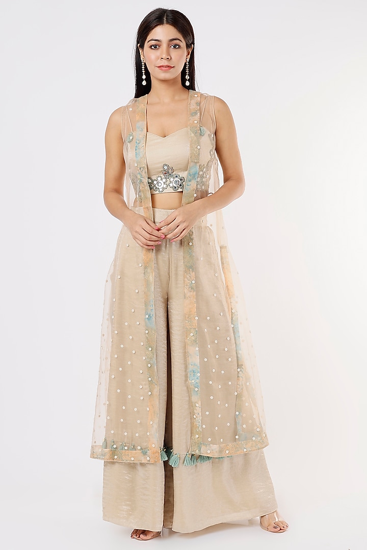 Nude Pearl Embroidered Jacket Set by Nandita Thirani