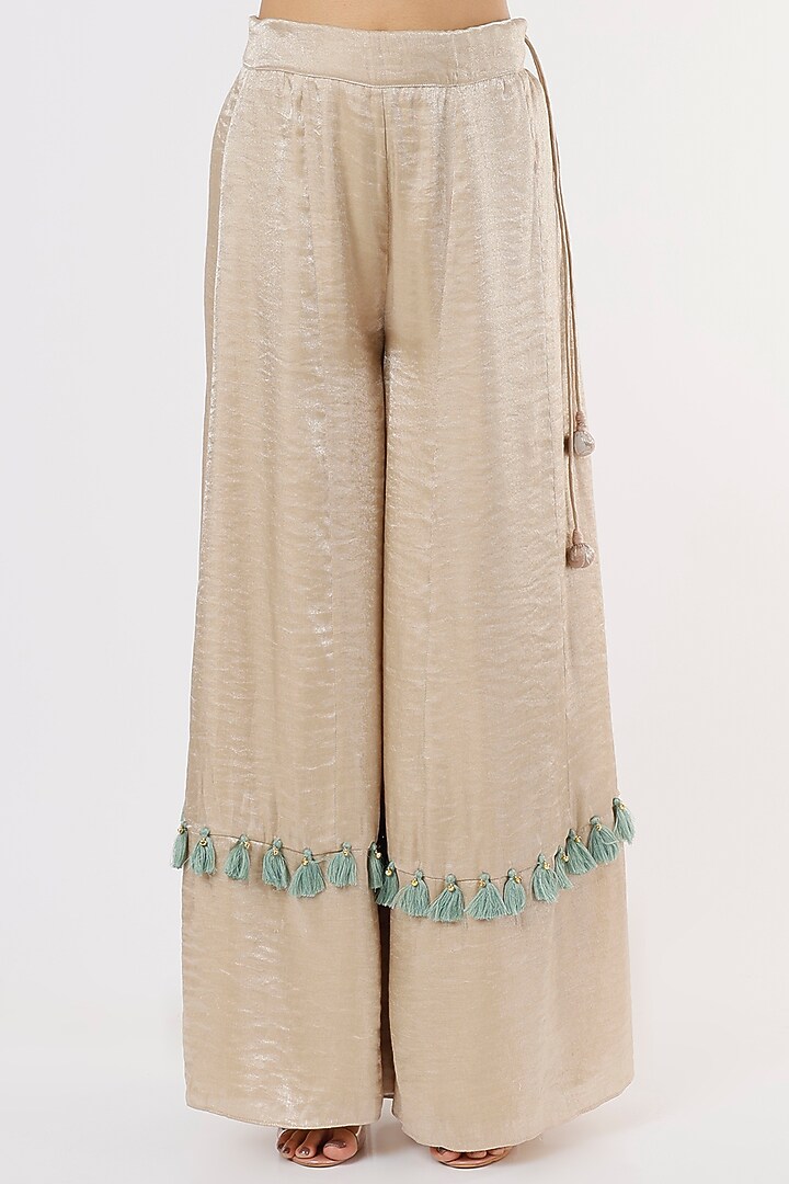 Nude Pearl Embroidered Jacket Set by Nandita Thirani at Pernia's Pop Up Shop
