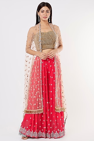Orange Embroidered Sharara Set by Nandita Thirani