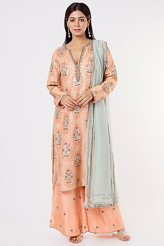 Peach Embroidered Pakistani Kurta Set by Nandita Thirani