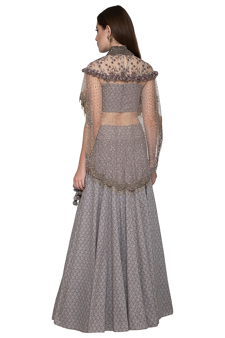 Grey Embroidered Cape Wedding Lehenga Set by Nandita Thirani at Pernia's Pop Up Shop