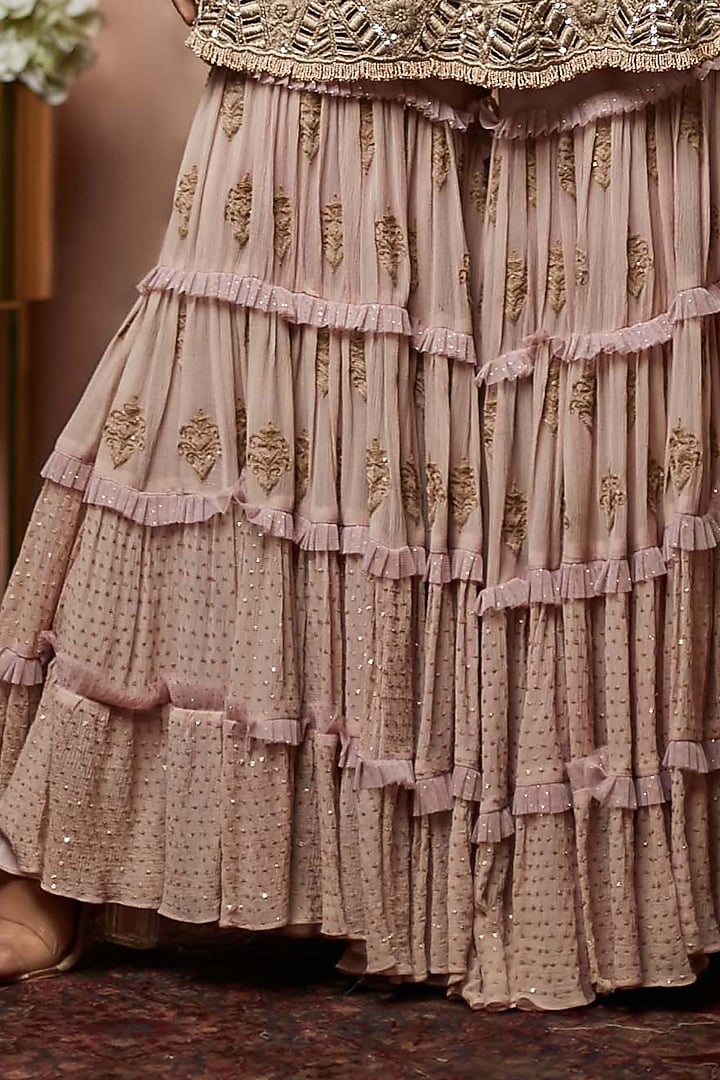 Onion Pink Net & Chiffon Bridal Sharara Set by Nandita Thirani at Pernia's Pop Up Shop