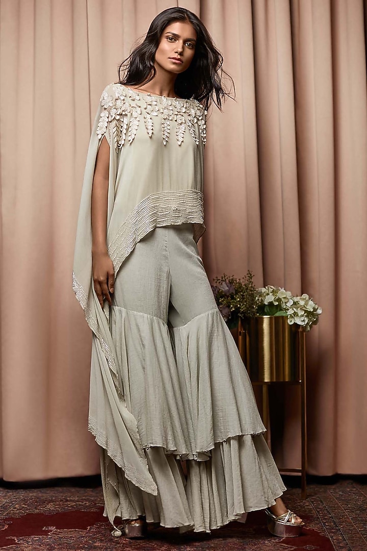Sea Green Voile Wedding Sharara Set by Nandita Thirani at Pernia's Pop Up Shop