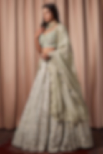 Ivory & Mint Georgette Embroidered Bridal Lehenga Set by Nandita Thirani at Pernia's Pop Up Shop