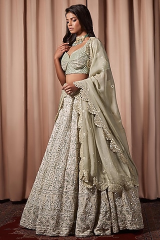 Ivory & Mint Georgette Embroidered Lehenga Set by Nandita Thirani