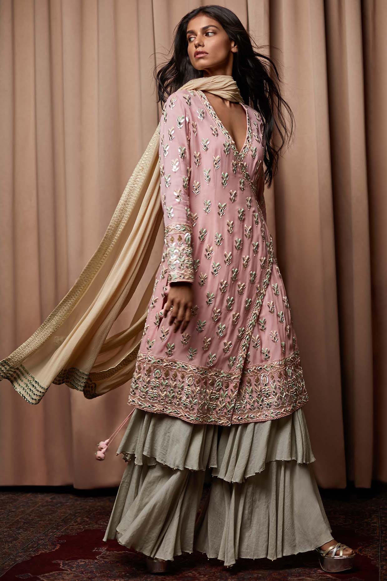 Pink Georgette Thread Work Kurta Set by Nandita Thirani at Pernia's Pop Up Shop