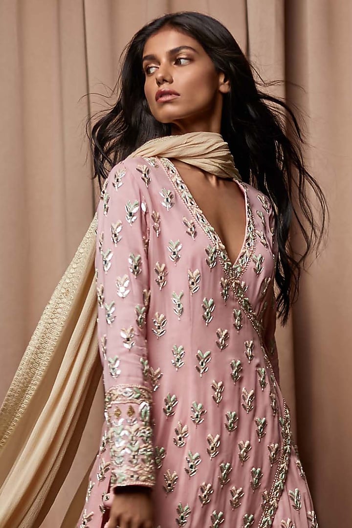 Pink Georgette Thread Work Kurta Set by Nandita Thirani at Pernia's Pop Up Shop