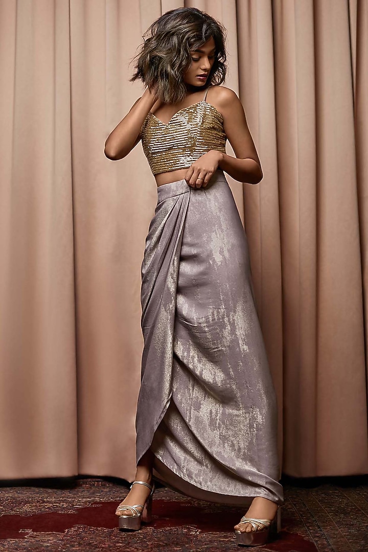 Gold Chiffon Cutdana Embroidered Bralette by Nandita Thirani at Pernia's Pop Up Shop