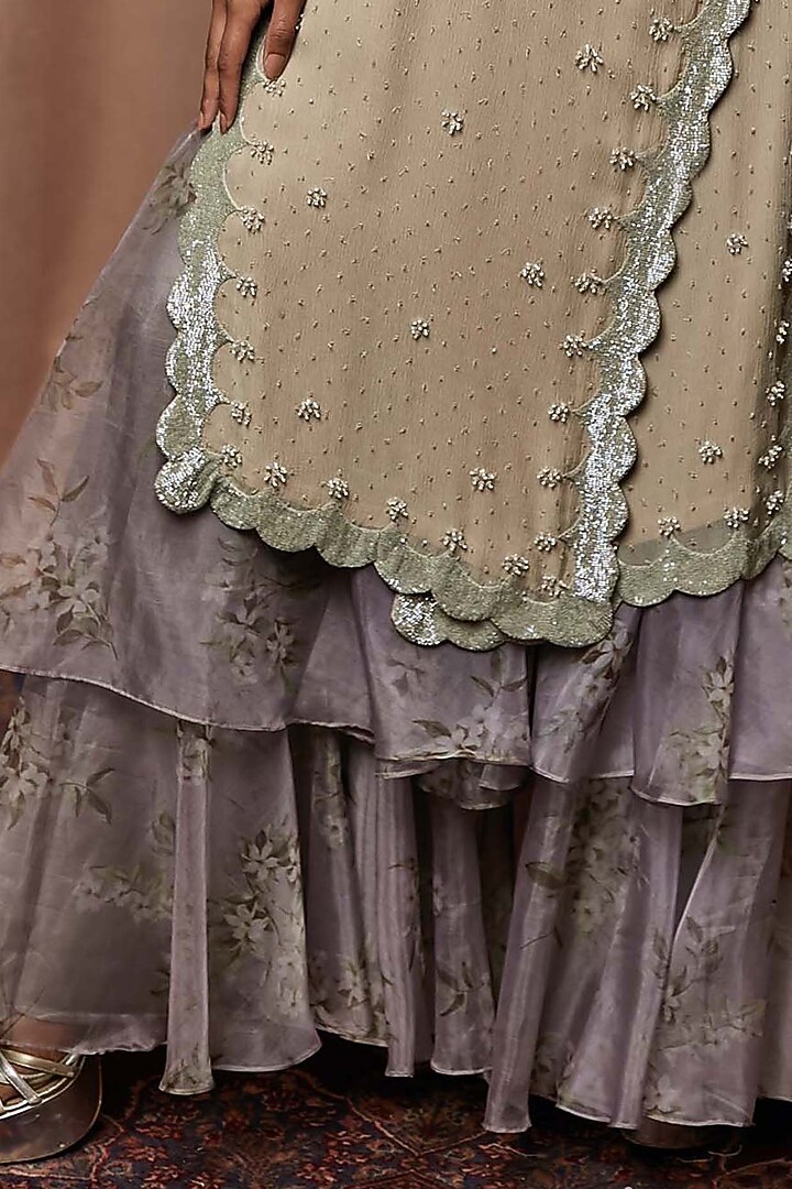Nude Chiffon Cutdana Embroidered Overlap Kurta Set by Nandita Thirani at Pernia's Pop Up Shop