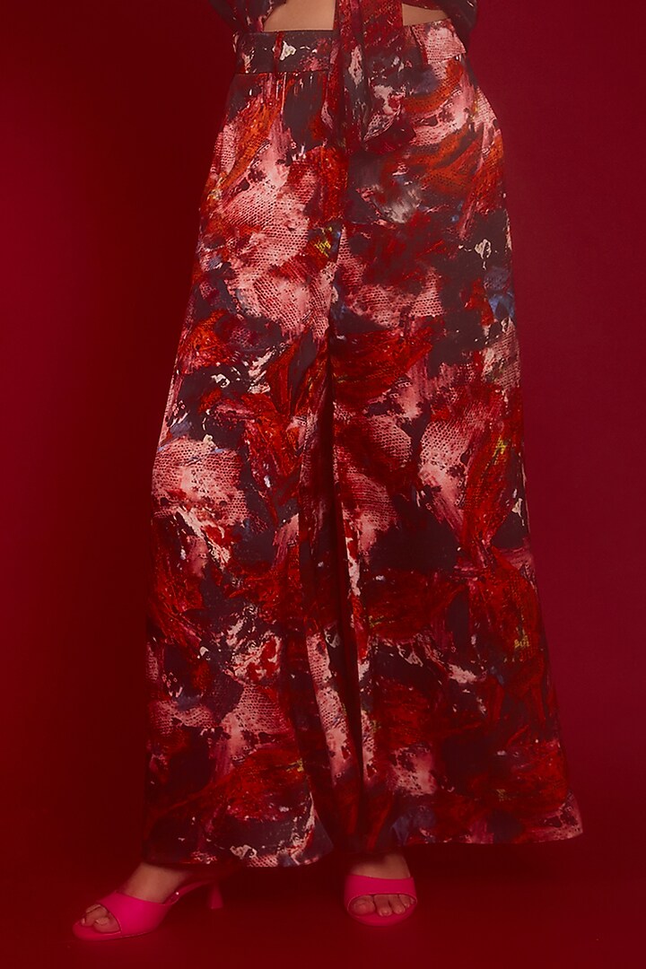 Red Georgette & Satin Co-Ord Set by Nandita Thirani at Pernia's Pop Up Shop