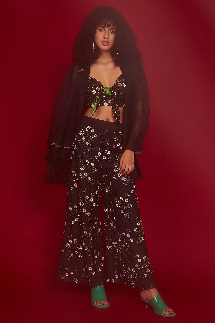Black Organza Jacket Set by Nandita Thirani at Pernia's Pop Up Shop
