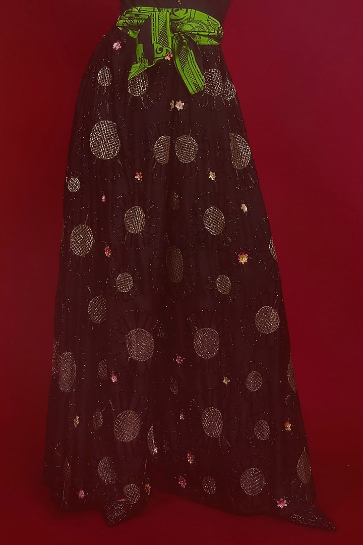 Black Silk Blend Polyester & Organza Jumpsuit With Belt by Nandita Thirani at Pernia's Pop Up Shop