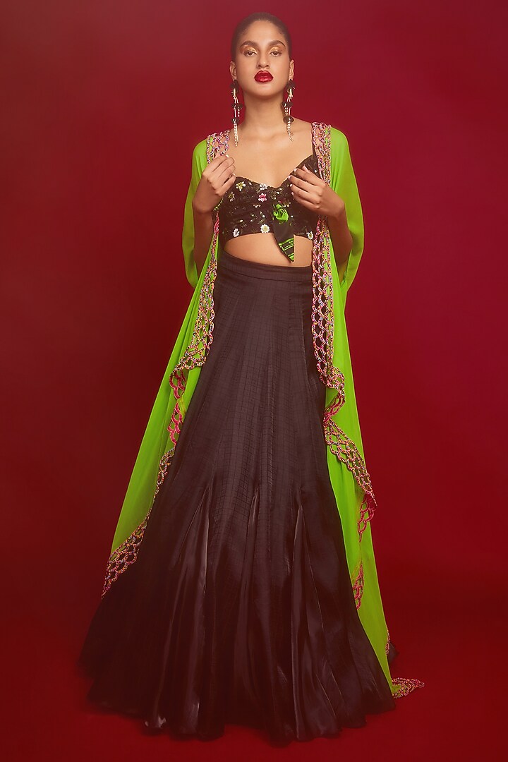 Black Organza Skirt Set by Nandita Thirani at Pernia's Pop Up Shop