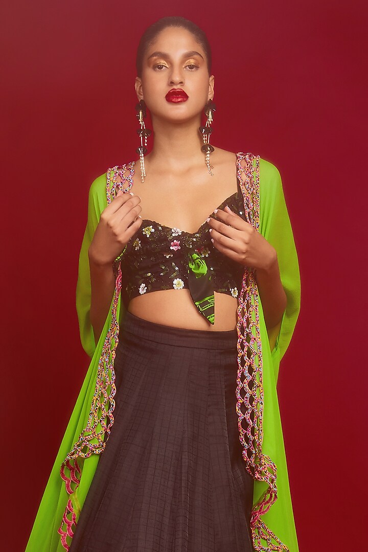 Black Organza Skirt Set by Nandita Thirani at Pernia's Pop Up Shop