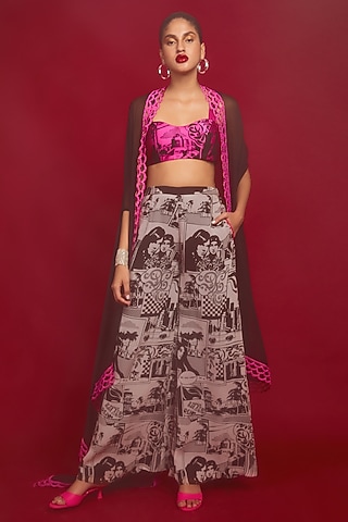 Black Chiffon Cape Set by Nandita Thirani