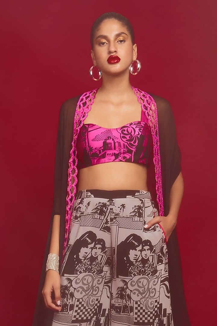 Black Chiffon Cape Set by Nandita Thirani at Pernia's Pop Up Shop