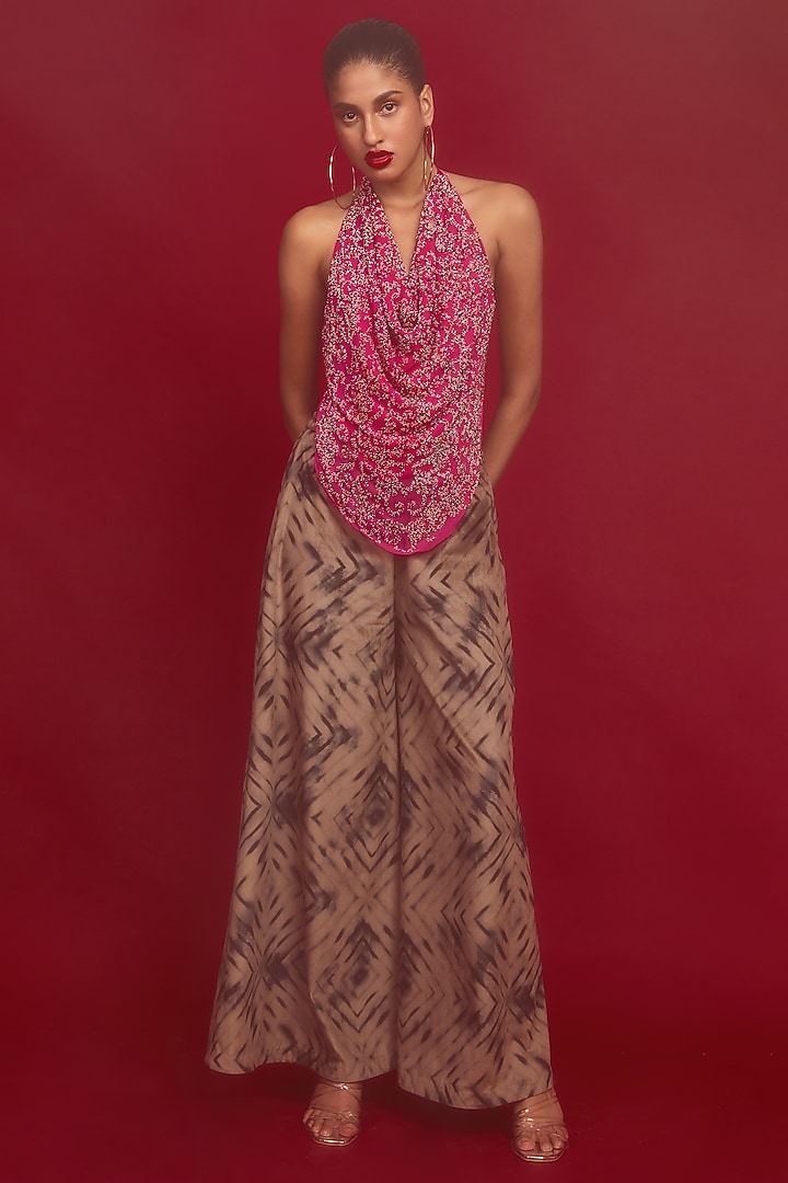 Beige Georgette Tie-Dye Printed Co-Ord Set by Nandita Thirani at Pernia's Pop Up Shop