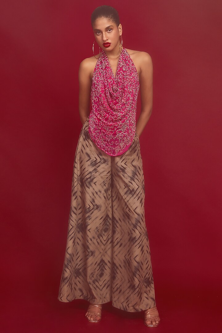 Pink Georgette Beadwork Halter Top by Nandita Thirani at Pernia's Pop Up Shop