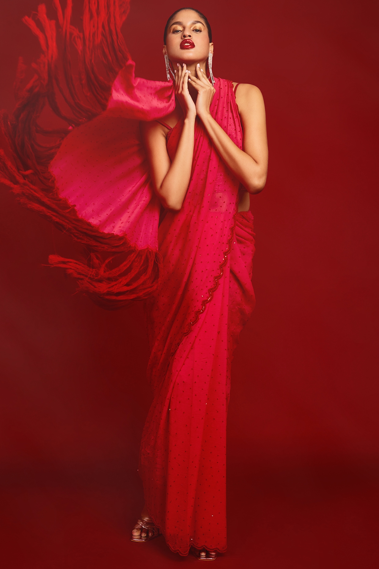 Mirchi Fashion Pink Embellished Poly Chiffon Saree - Price History