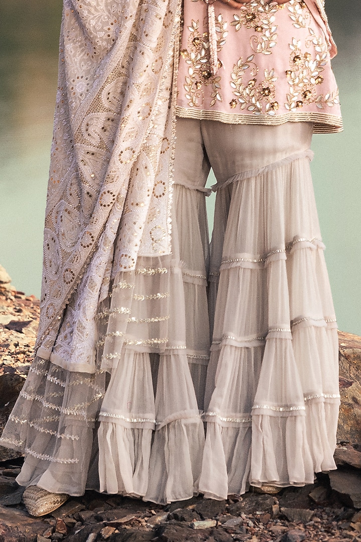 Grey Georgette Layered Wedding Sharara Set by Nandita Thirani at Pernia's Pop Up Shop